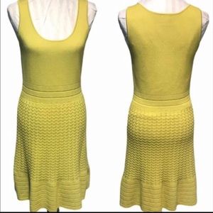 - - - BR knit stretchy dress green  yellow sleeveless knee length size med…